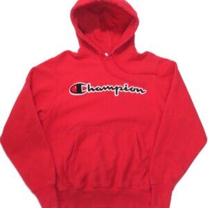 Champion‎ Reverse Weave Hoodie Mens Small Embroidered Spell Out Red Embroidered